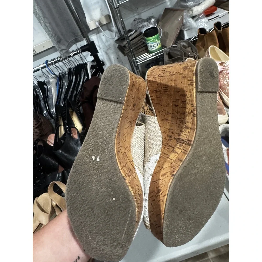 Lilly Pulitzer Apricot Lace Burlap Cork Wedge Sandals Floral Slingback Tan 9M